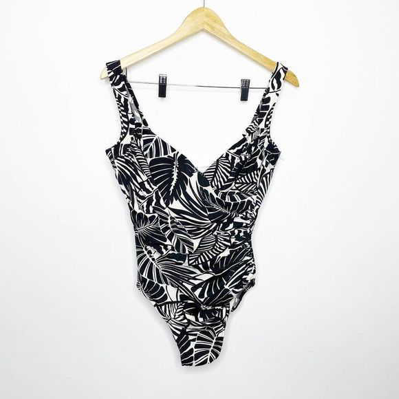 Miraclesuit Must Haves Escape one piece swimsuit black white palm leaf US 14 - Picture 2 of 8